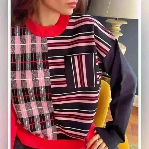 Labelrail X Hana cross Red, Pink, & Black Stripes Sweater sz Large - Picture 6 of 10